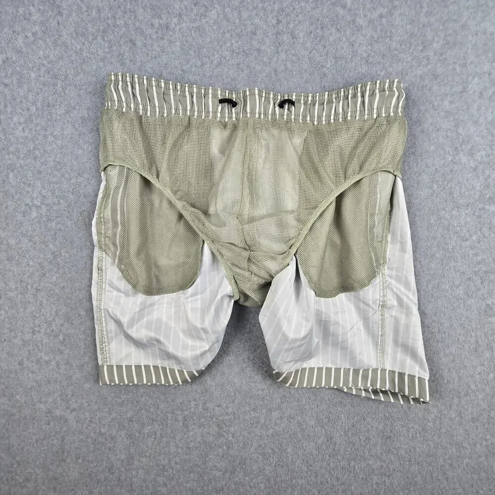 NWT H&M Mens Medium Striped Swim Shorts with Drawstring and Pockets